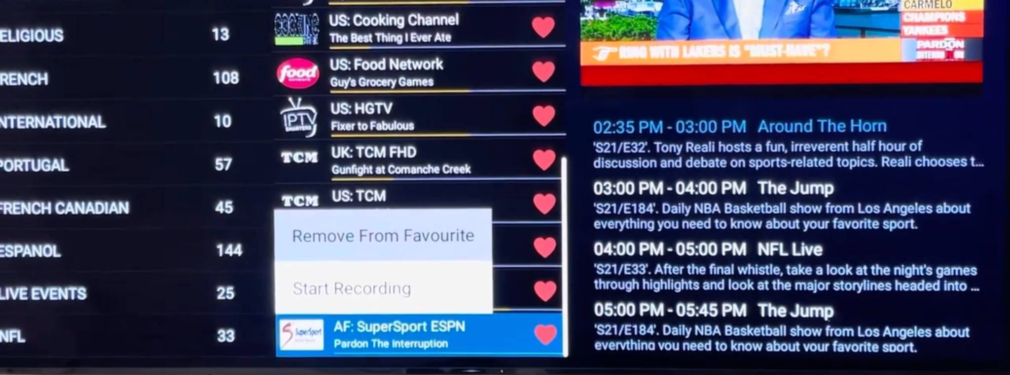 Remove channel from Favorites in IPTV Smarters Pro