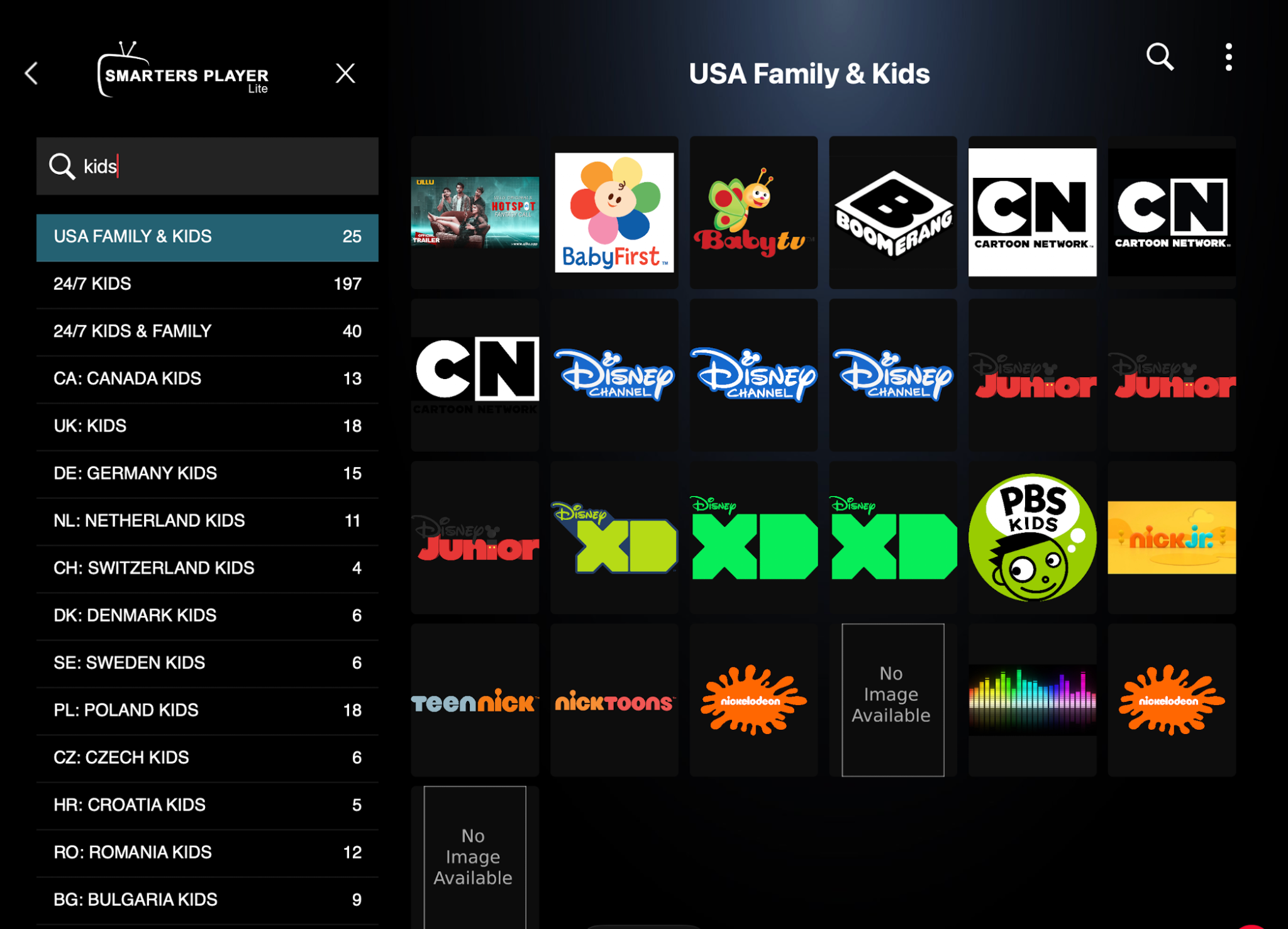 Kemo IPTV VOD library showing movies, series and kids content